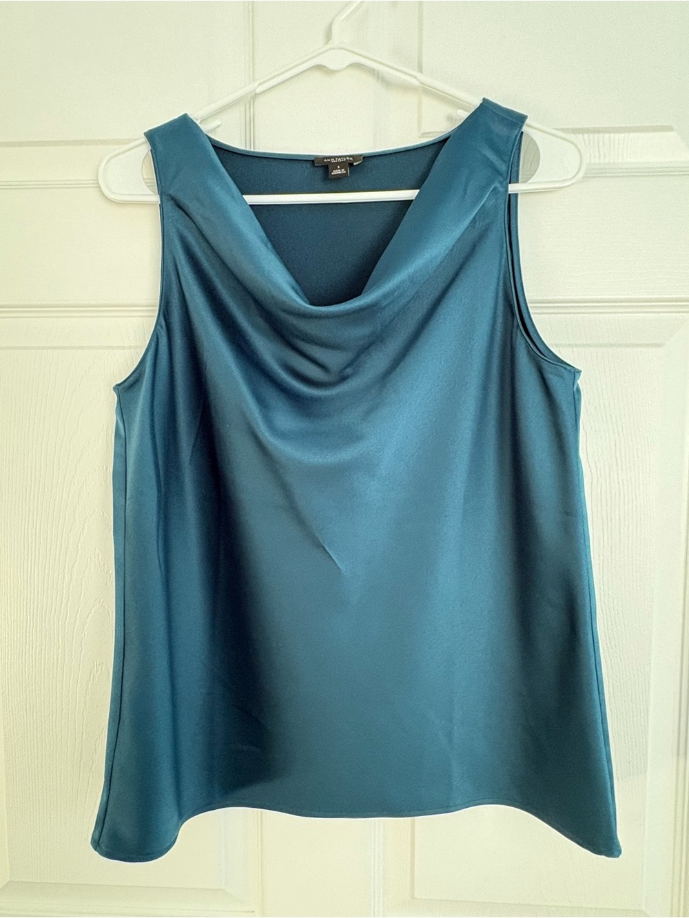 Ann Taylor Teal Satin Cowl Neck Sleeveless Camisole